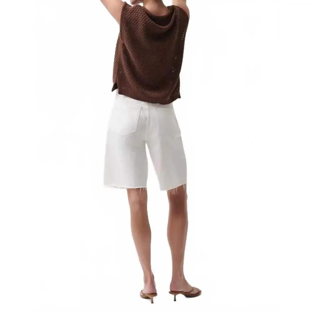 PISTOLA Nolan Relaxed Long Denim Shorts Paper White Size 25 NWT